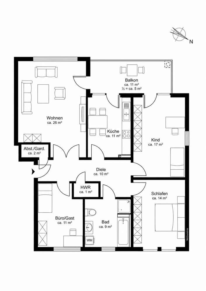 Licht, Platz und kurze Wege: 4-Zimmer-Wohnung in Oedeme - Grundriss