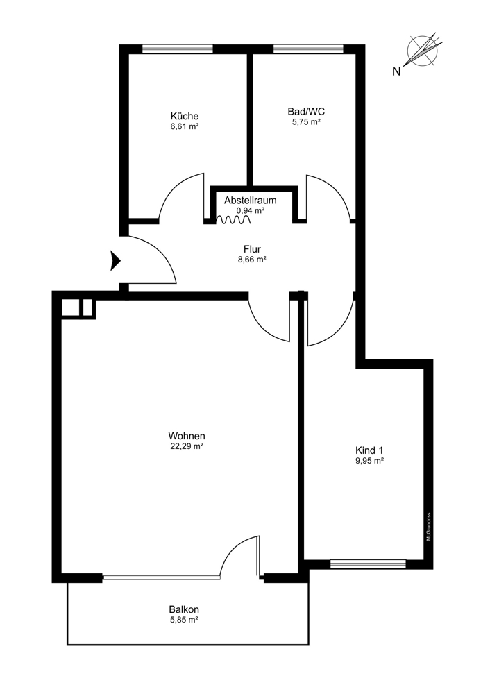 12 Wohnungen in der Hansestadt Lüneburg: Besonders energieeffizient und komplett vermietet! - 1.OG 2-Zimmer-Wohnung