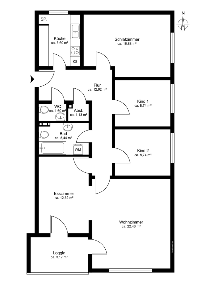 Vermietete 5-Zimmer-Wohnung auf dem Kreideberg - Grundriss