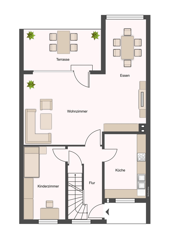 Reihenhaus in grüner Umgebung - Grundriss EG