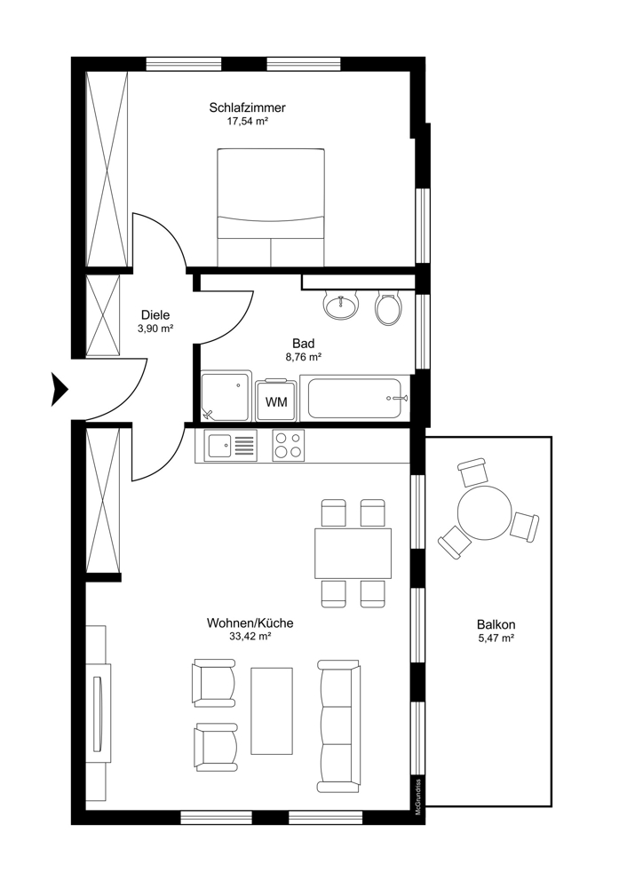 Lichtdurchflutet und energieeffizient: 2-Zimmer Wohnung im Roten Feld - Grundriss