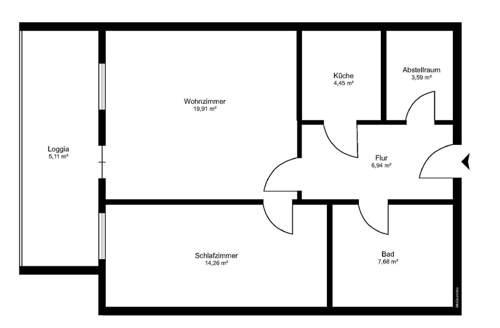 Gut vermietete 2-Zimmer-Wohnung mit Balkon & Aufzug - Grundriss