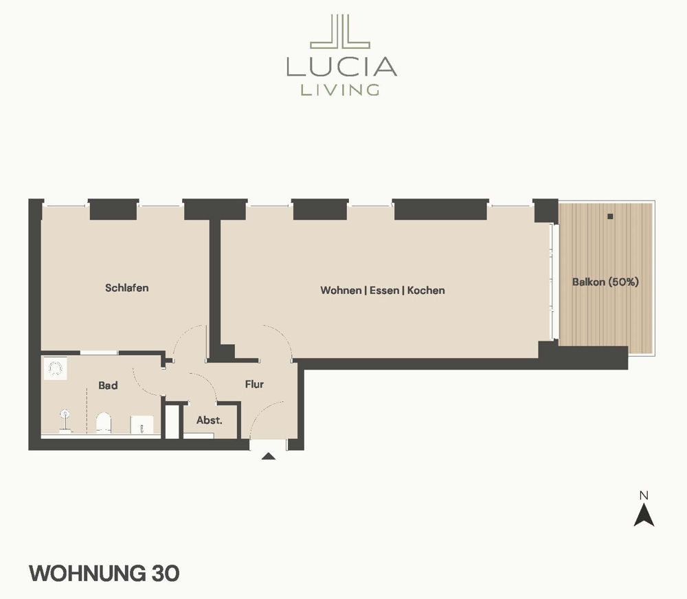 Über den Dächern Lüneburgs – Moderne 2 Zimmer mit Balkon & Aufzug - Grundriss