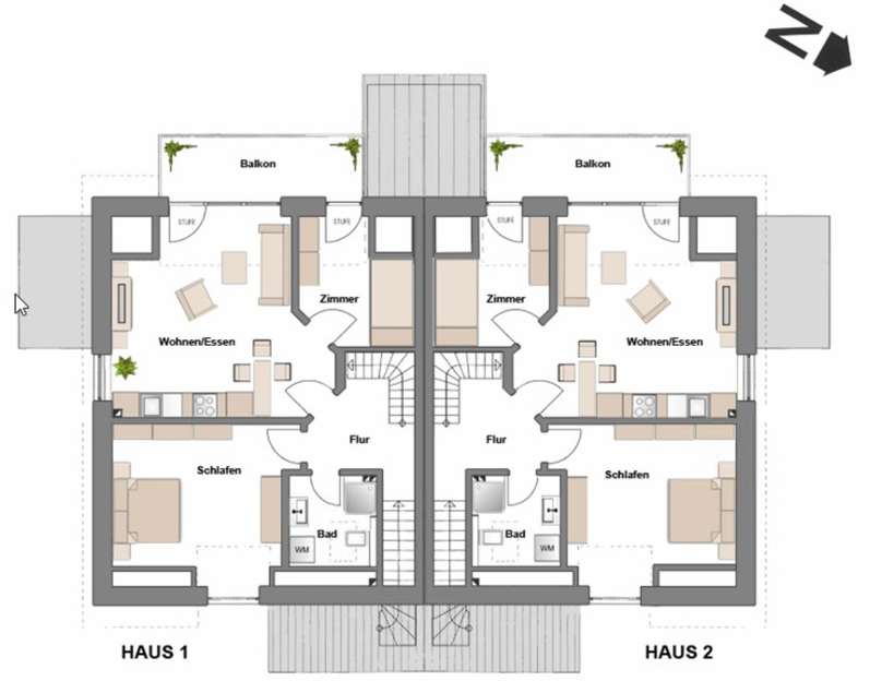 Kleines MFH in KfW 55 Bauweise - Grundriss Wohnung 2+4